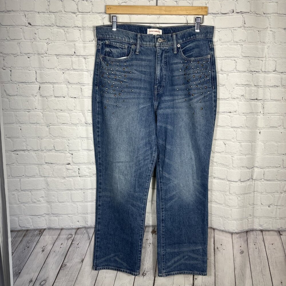 LUCKY BRAND Jeans Women's 12 Zoe High Rise Studded Straight Stretch‎
